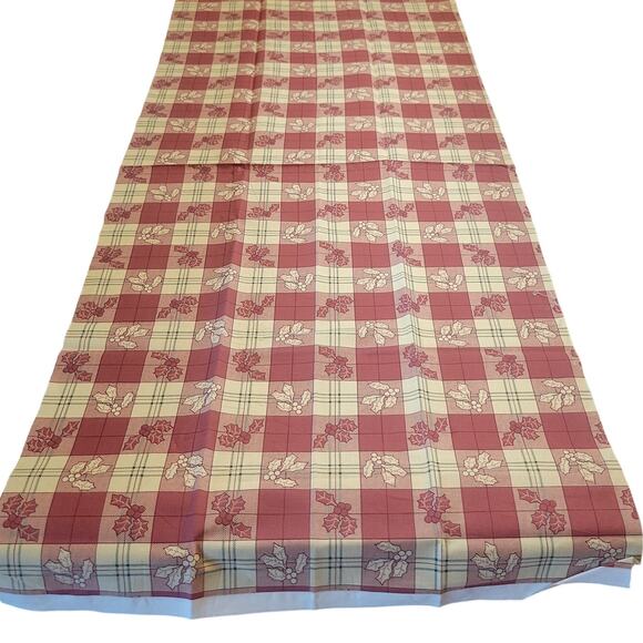 Cotton Fabric Holly Leaves Berries Red Cream Plaid Christmas Print 18x44" CPW - Picture 2 of 10